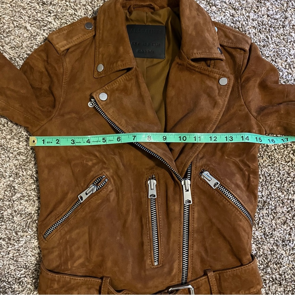 ALLSAINTS Suede Balfern Biker Jacket Moto Tan Brown Leather Blogger - Picture 8 of 8